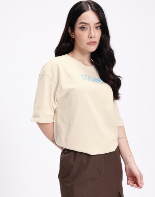 Solid Pure Cotton Oversized T-shirt with Typography