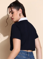 Women Solid Polo Neck Cotton Blend Multicolor T-Shirt