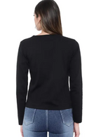 Women Solid V Neck Black T-Shirt