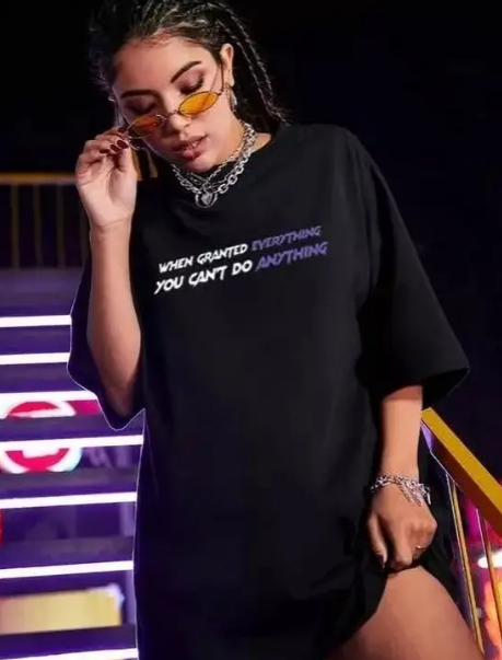 Women Printed Round Neck Cotton Blend Black T-Shirt