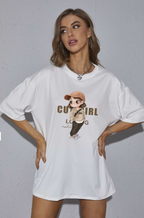 Mast & Harbour Women Graphic Printed Round Neck Cotton Oversized T-shirt