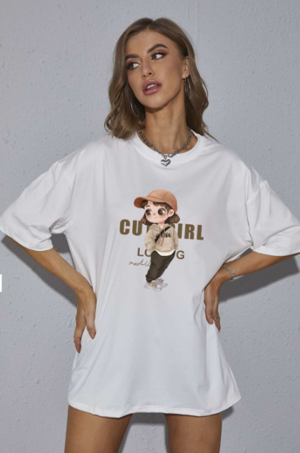 Mast & Harbour Women Graphic Printed Round Neck Cotton Oversized T-shirt