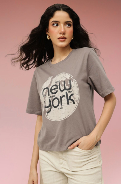 Typography Printed Pure Cotton T-shirt for women