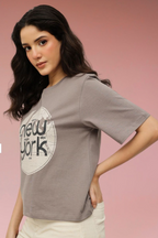 Typography Printed Pure Cotton T-shirt for women