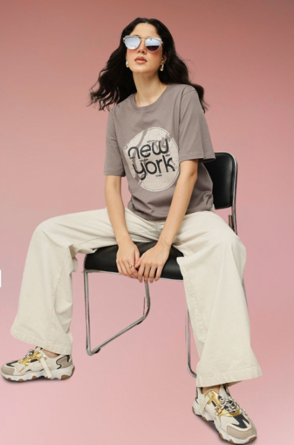 Typography Printed Pure Cotton T-shirt for women
