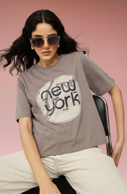 Typography Printed Pure Cotton T-shirt for women