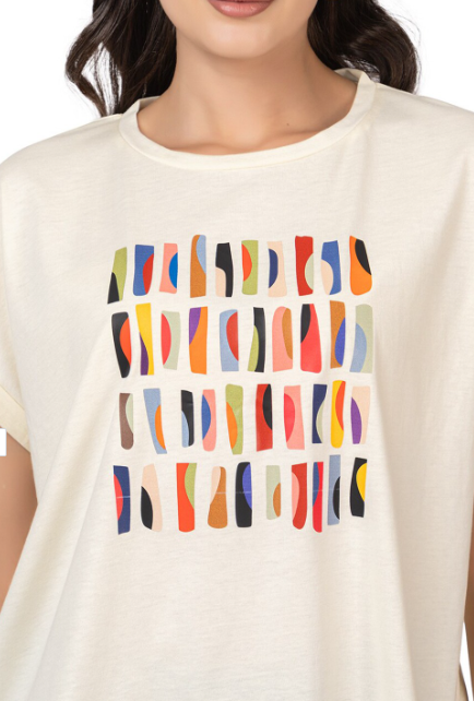 MAZMUN Women Abstract Printed Extended Sleeves T-shirt