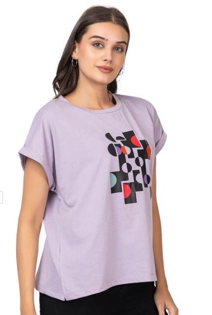 Women Abstract Printed Extended Sleeves T-shirt