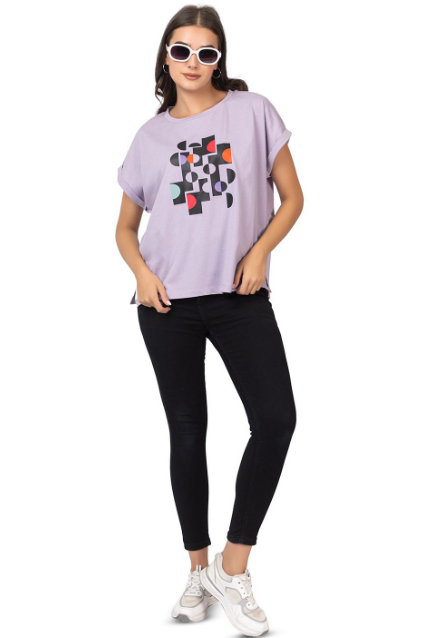 Women Abstract Printed Extended Sleeves T-shirt