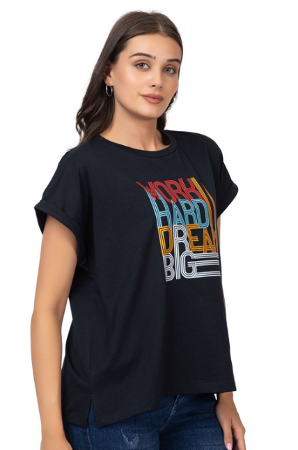 Women Typography Printed Extended Sleeves T-shirt