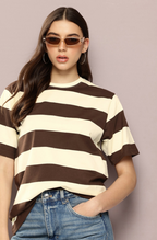Womens Short Sleeve Oversized Yarn Dyed Tshirt