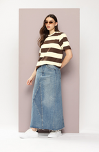 Womens Short Sleeve Oversized Yarn Dyed Tshirt