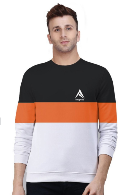 Kroptee Men Colourblocked Round Neck Cotton Sweatshirt