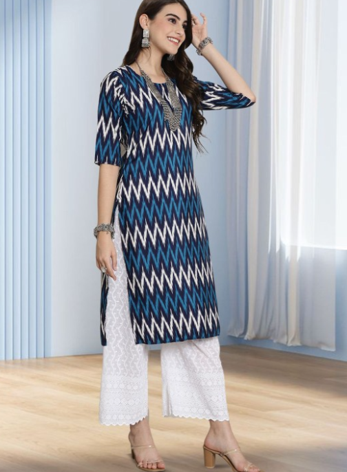 Chevron Printed Round Neck Straight Kurtas
