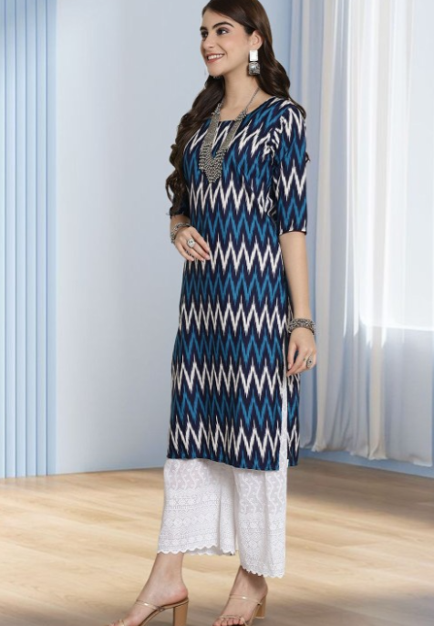 Chevron Printed Round Neck Straight Kurtas