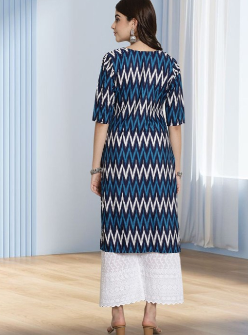 Chevron Printed Round Neck Straight Kurtas