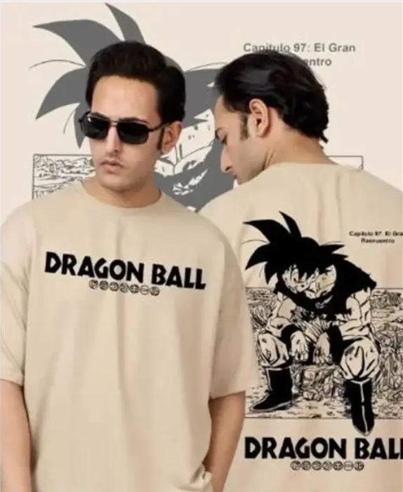 White Back Print Baggy T-Shirt | Anime Print Oversized Cotton