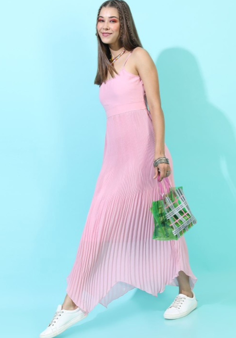 A-Line Womens Strappy Pleated Maxi Dress