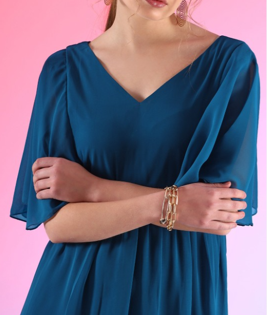 V Neck Flared Sleeve Maxi Dress