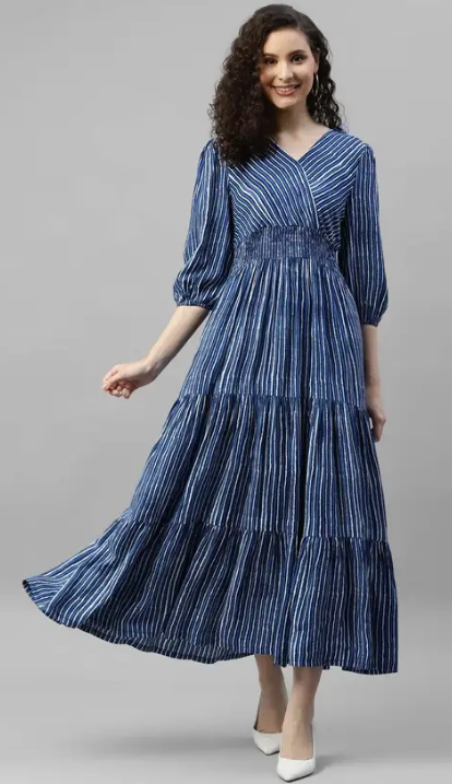 Women Fit and Flare Blue Maxi/Full Length Dress Special price
