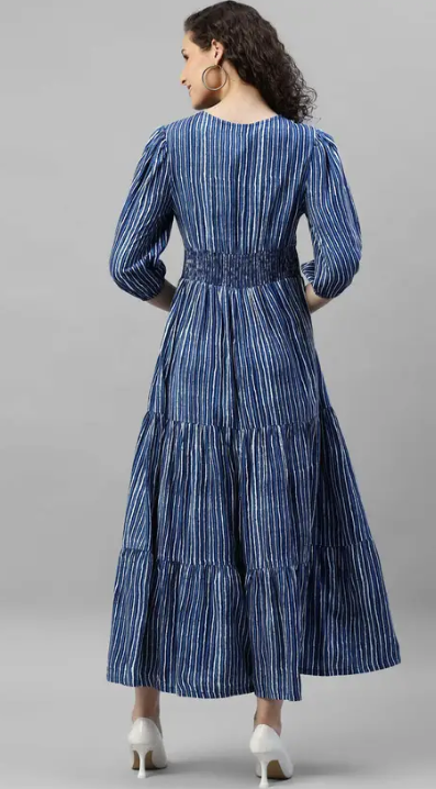 Women Fit and Flare Blue Maxi/Full Length Dress Special price