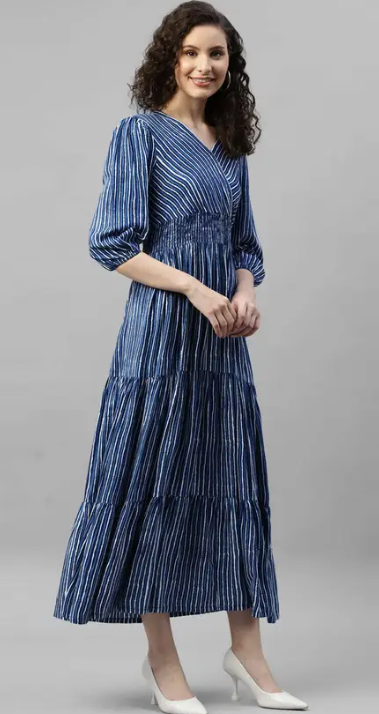 Women Fit and Flare Blue Maxi/Full Length Dress Special price