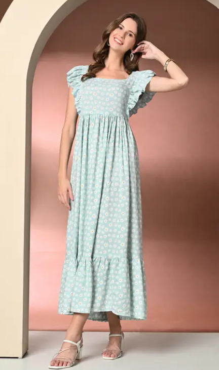 Women Fit and Flare Multicolor Maxi/Full Length Dress