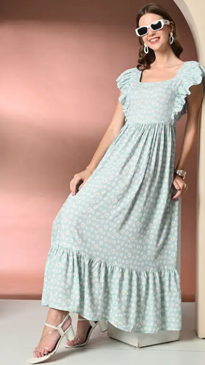 Women Fit and Flare Multicolor Maxi/Full Length Dress