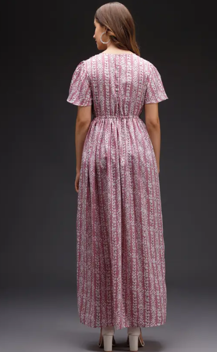 Women Maxi Pink, White Full Length Dress