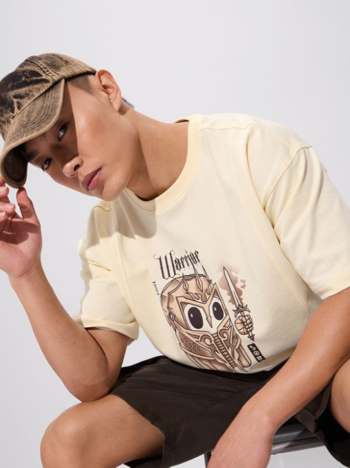 Men Graphic Printed Round Neck Cotton Oversized T-shirt