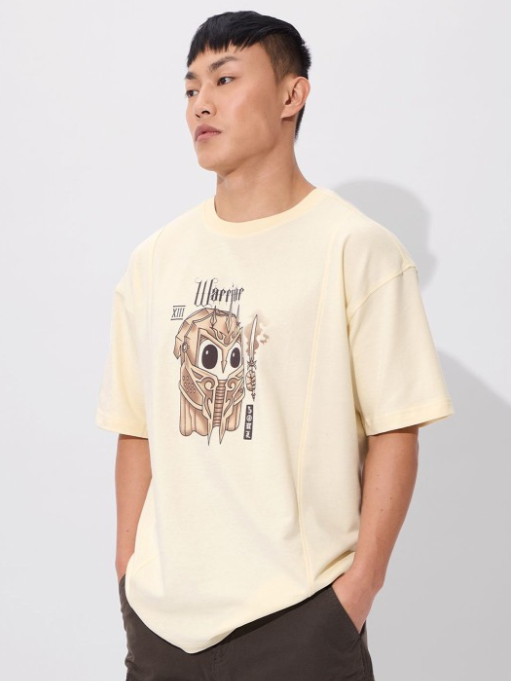 Men Graphic Printed Round Neck Cotton Oversized T-shirt