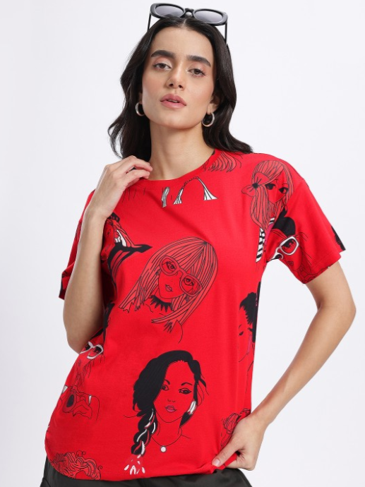 Graphic Print Drop-Shoulder T-shirt
