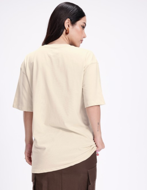 Solid Pure Cotton Oversized T-shirt with Typography