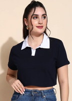Women Solid Polo Neck Cotton Blend Multicolor T-Shirt