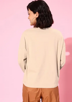Women Printed Round Neck Beige T-Shirt