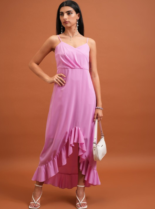 Pink Shoulder Straps Maxi Dress