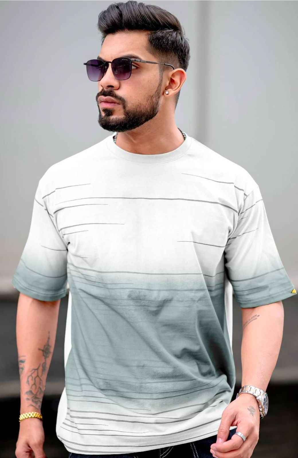 Men Abstract Printed Neck Cotton Oversized Tshirt