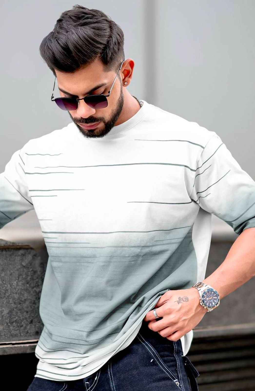 Men Abstract Printed Neck Cotton Oversized Tshirt