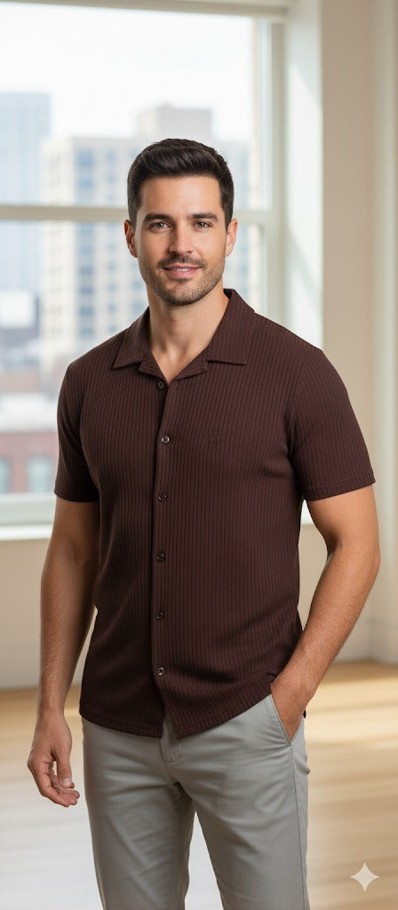 Men's Textured Popcorn Knit Shirt - Rich Espresso
