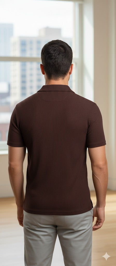 Men's Textured Popcorn Knit Shirt - Rich Espresso