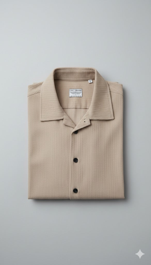 Men's Textured Popcorn Knit Shirt - Sandstone Beige