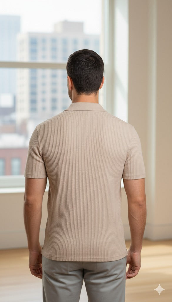 Men's Textured Popcorn Knit Shirt - Sandstone Beige
