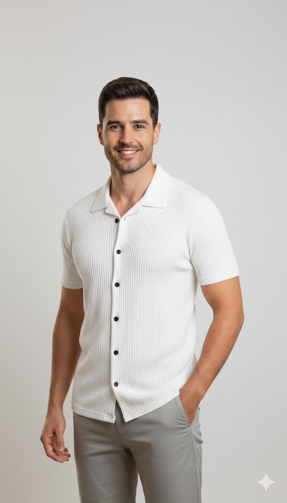 Men's Textured Popcorn Knit Shirt - Classic White