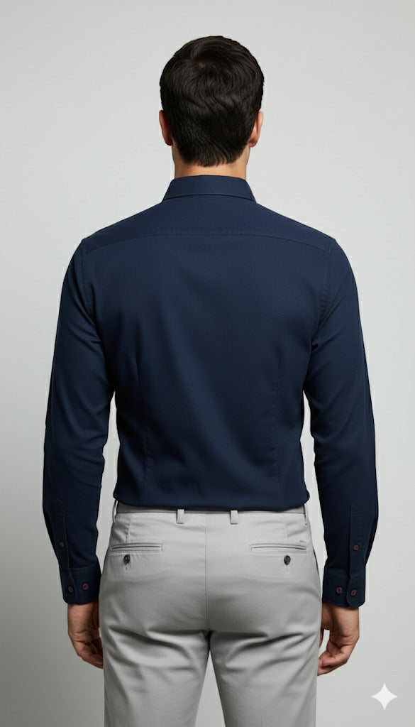 Men's Slim Fit Textured Cotton Shirt - Midnight Navy