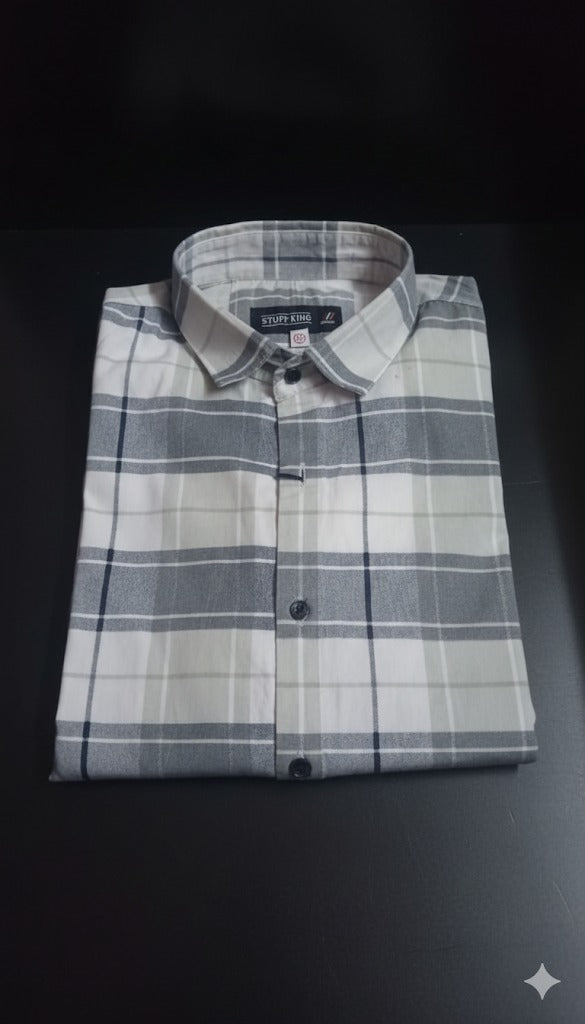 Men's Soft-Brushed Cotton Plaid Shirt - Stone Grey