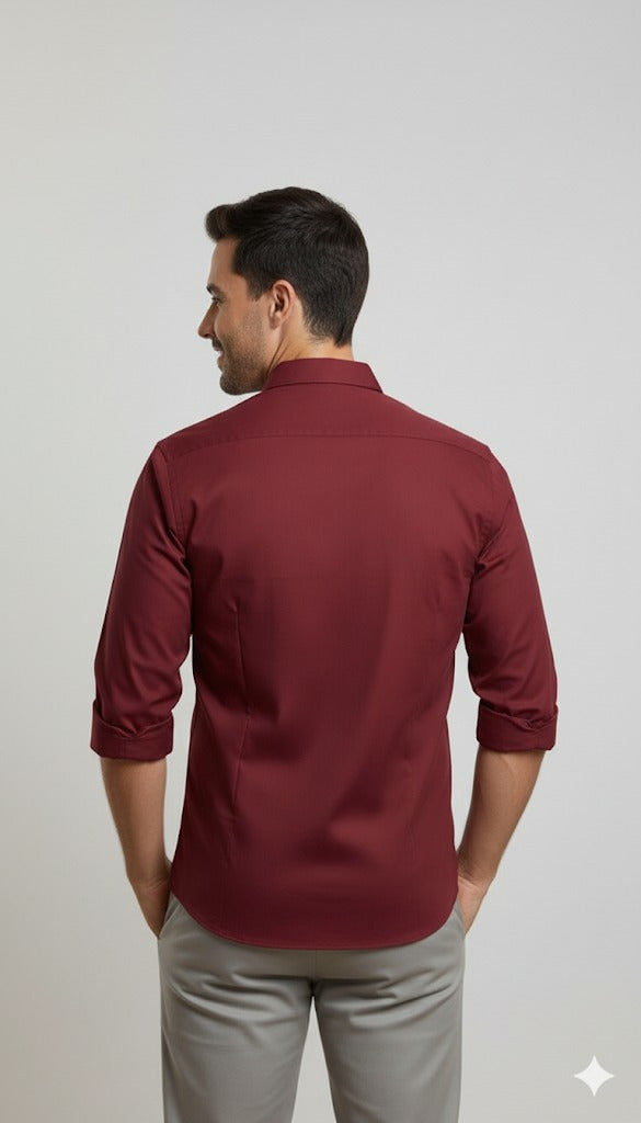 Men's Premium Solid Slim Fit Shirt - Rich Maroon