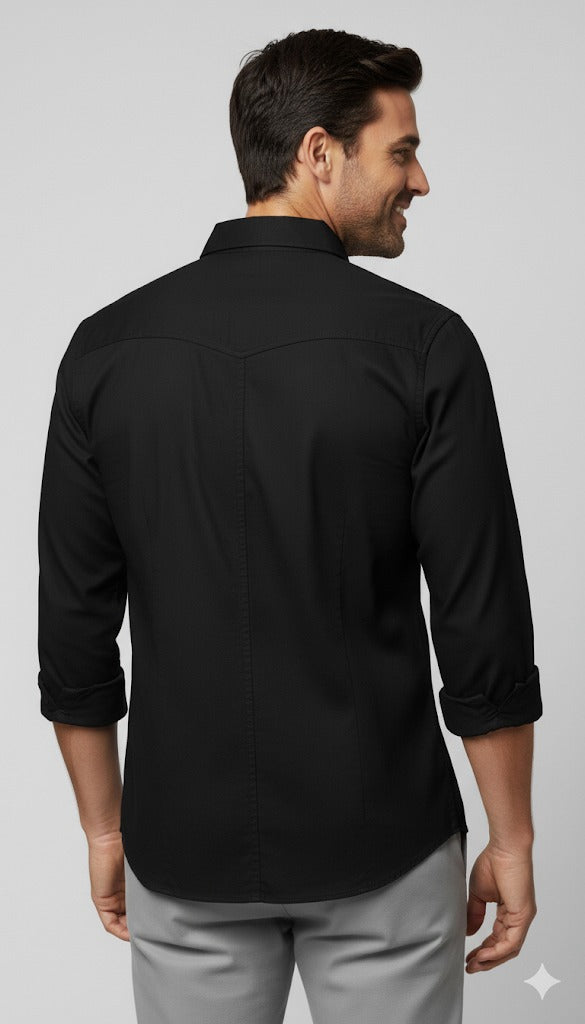 Men's Black Utility Workshirt with Double Pockets
