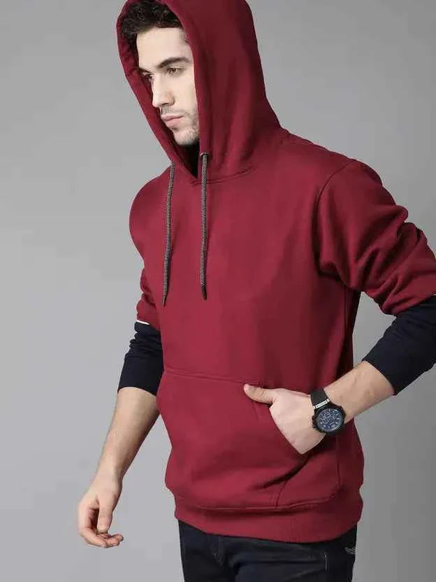 Men Full Sleeve Solid Hooded Sweatshirt