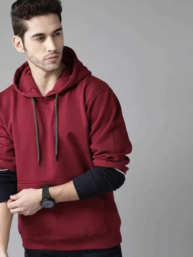 Men Full Sleeve Solid Hooded Sweatshirt