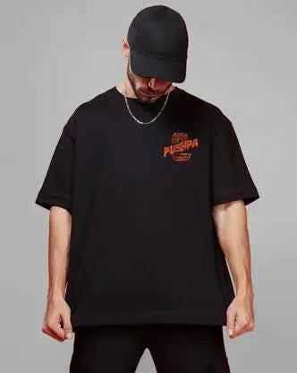 Men Printed Round Neck Black T-Shirt
